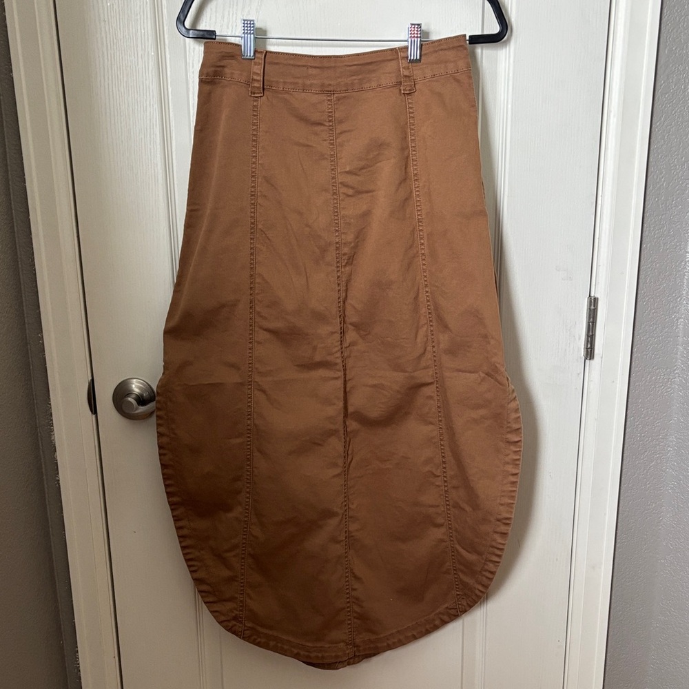 Listicle Asymmetrical Brown Tulip Hem Skirt - Picture 3 of 5